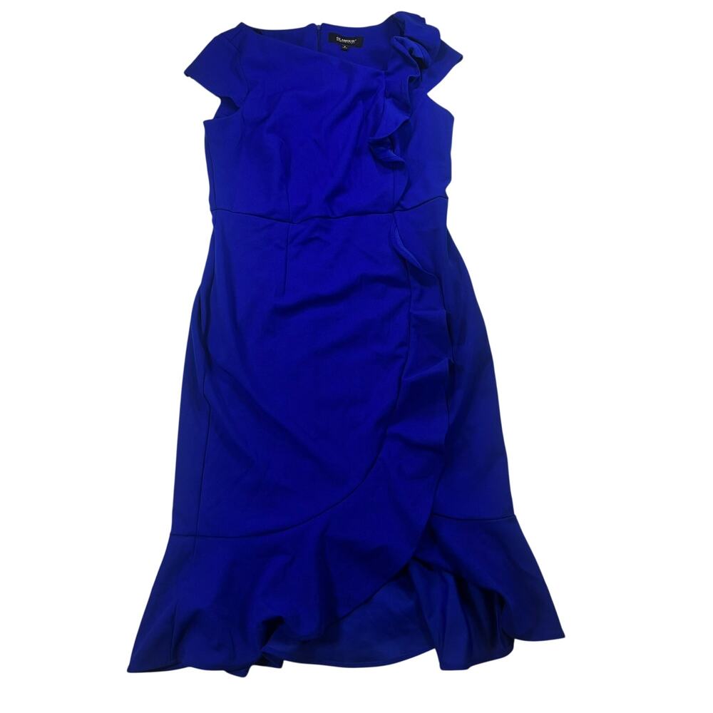 Royal Blue Ruffle Cocktail Dress Asymmetric Neckline Wedding Guest Bodycon 8